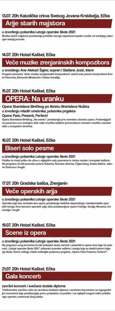 "Letnja operska škola" Kaštel Ečka program