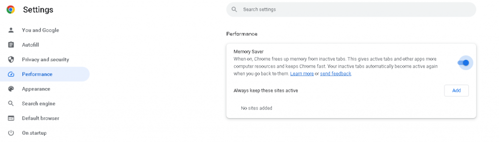 Chrome memory saver